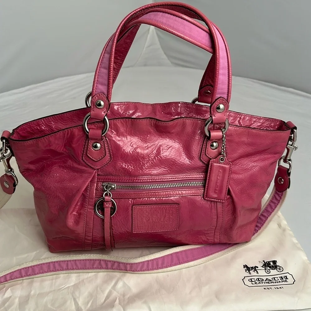 Coach Poppy Rocker Petal Pink patent leather satchel